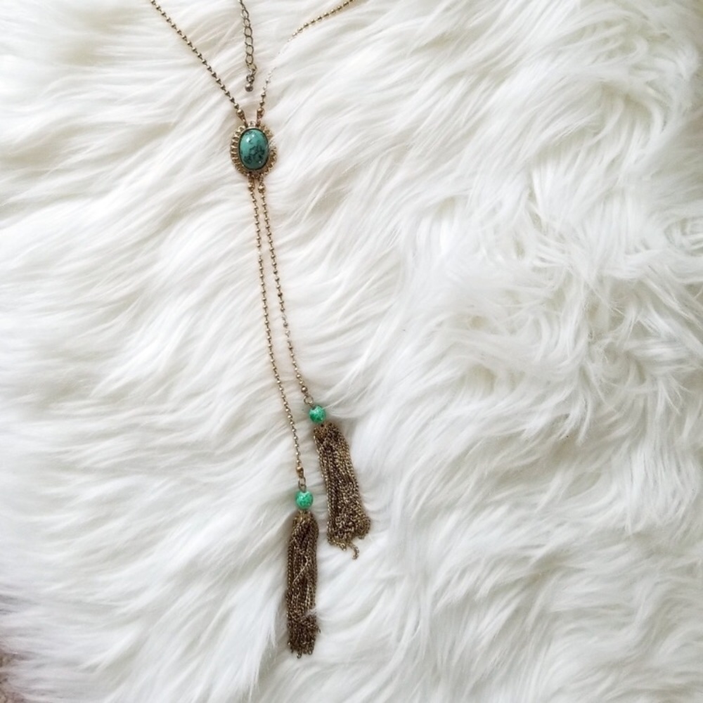 Anthropologie gold & turquoise lariat necklace